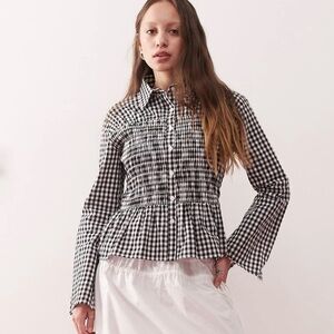 Gingham Bell Sleeve Top Size 6 - Reclaimed Vintage